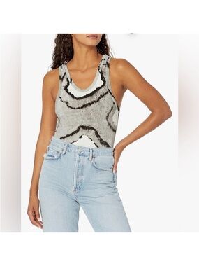 Norma Kamali Racer Tank Tie-Dye Bodysuit in Black and White NWT